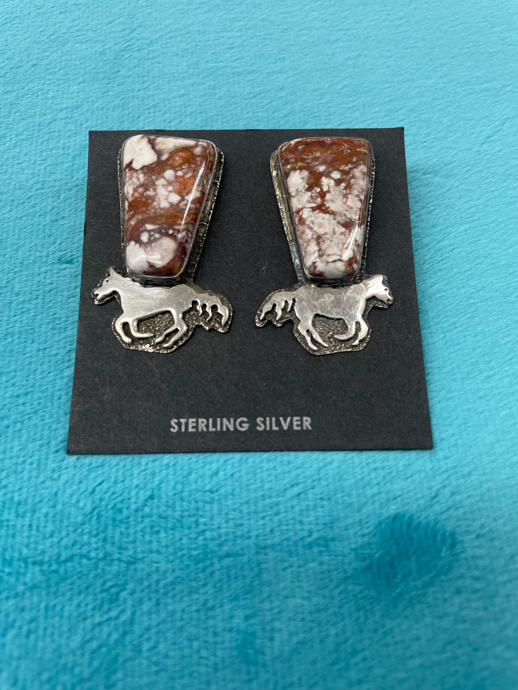 Sterling Silver and Crazy Horse Stone Horse Earrings