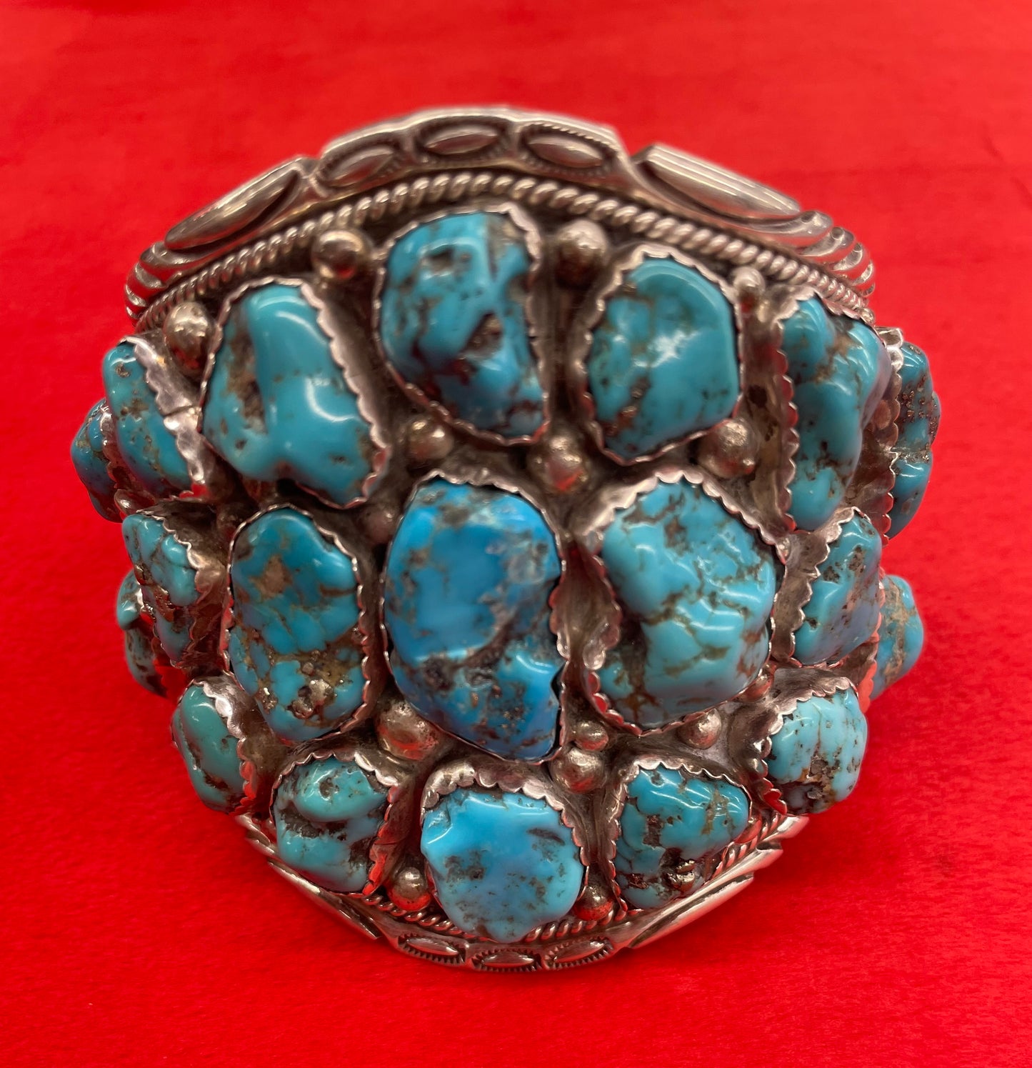 Large Turquoise and Sterling Silver Cuff Bracelet