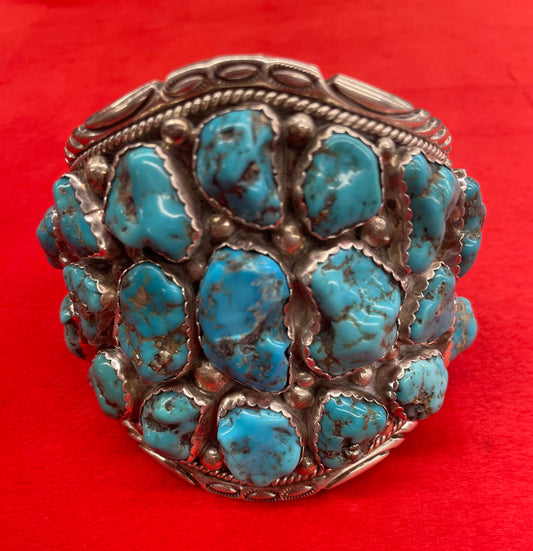 Large Turquoise and Sterling Silver Cuff Bracelet