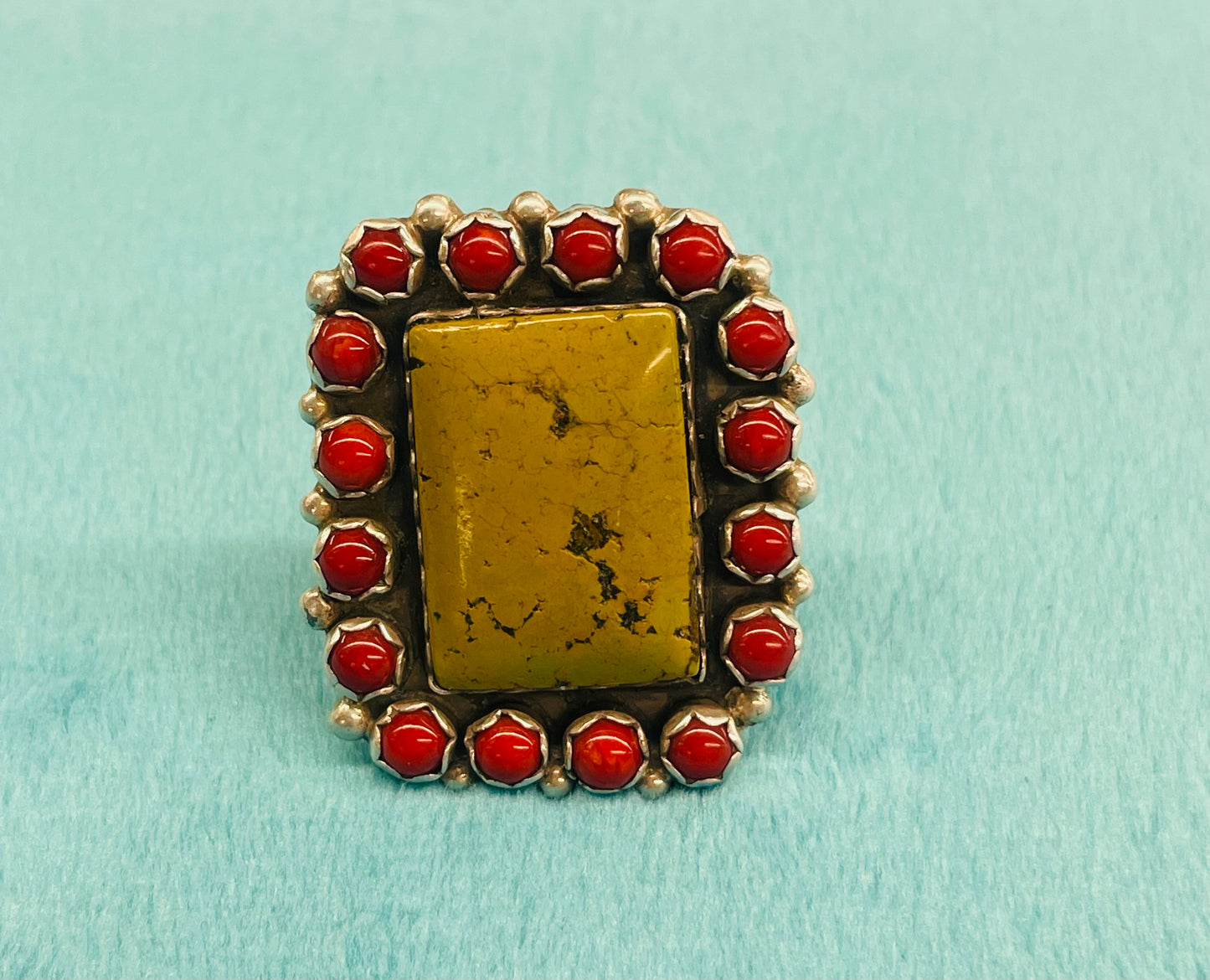 Turquoise and Coral Ring