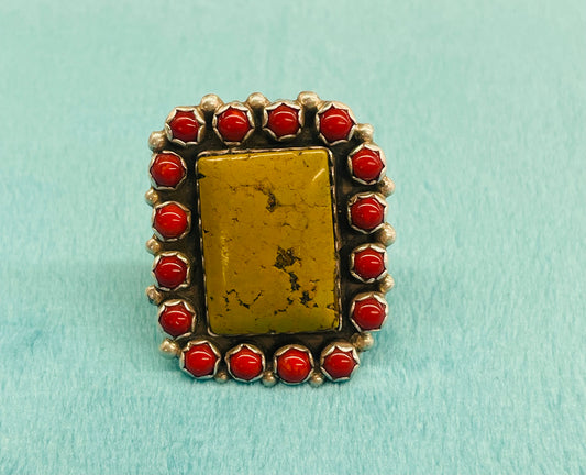 Turquoise and Coral Ring