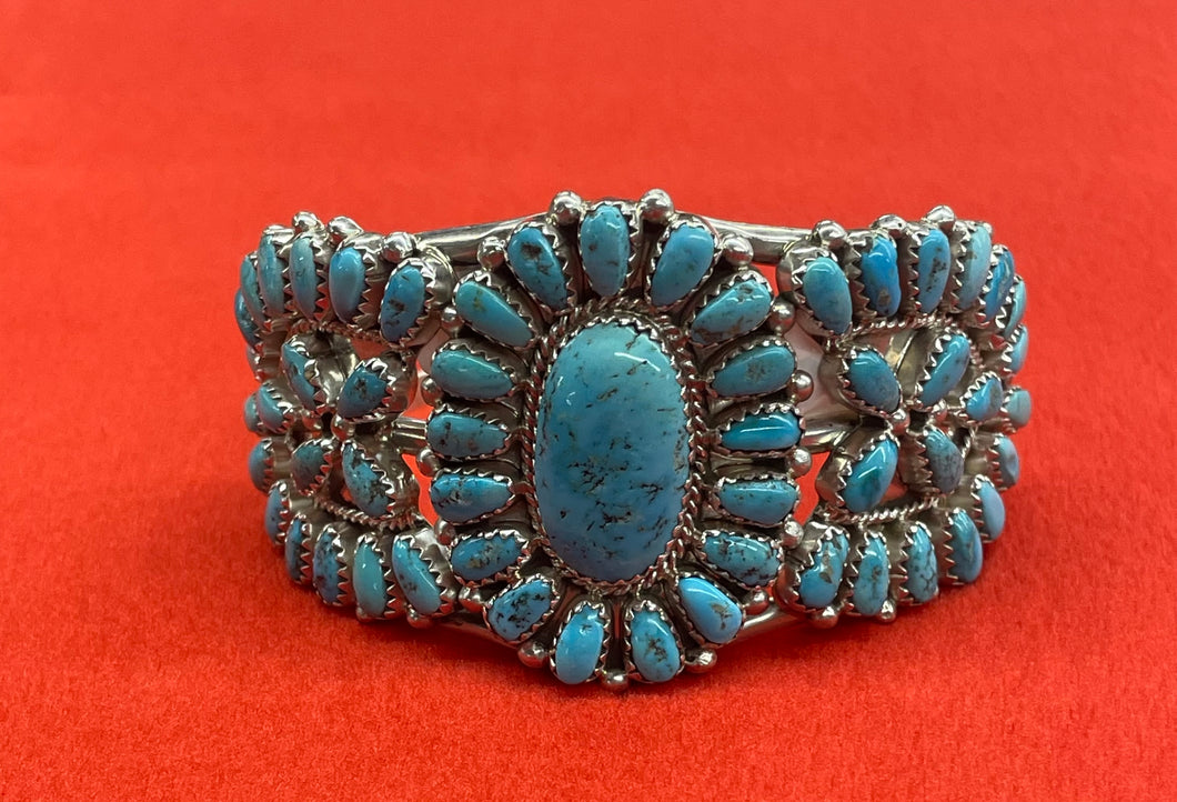 Turquoise and Silver Cluster Bracelet