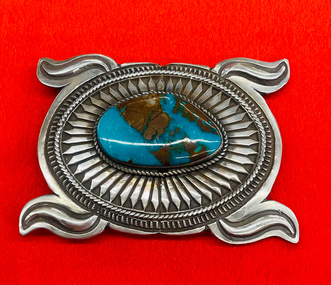 Silver Buckle with Large Turquoise Stone
