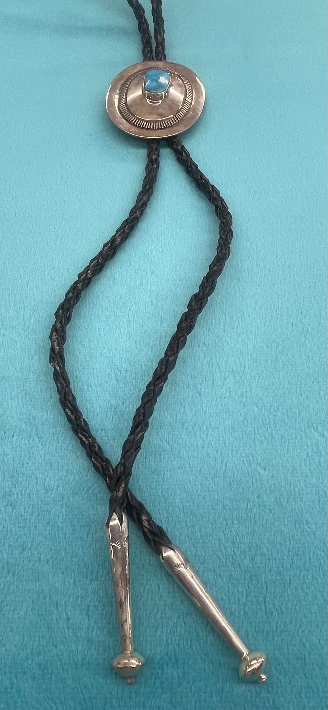 Silver and Turquoise Bolo Tie with Silver Tips