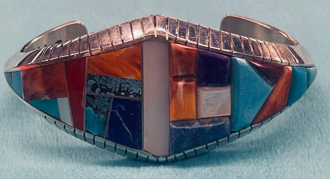 Multi Colored Stone and Silver Inlay Bracelet