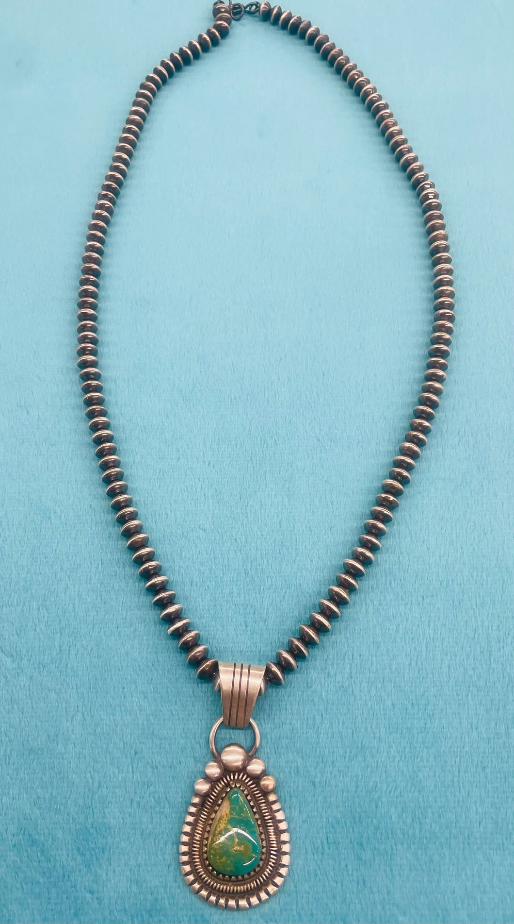 Silver Beads with Royston Turquoise Pendant