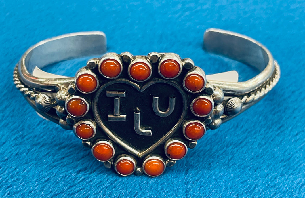 Coral and Silver I love you Bracelet