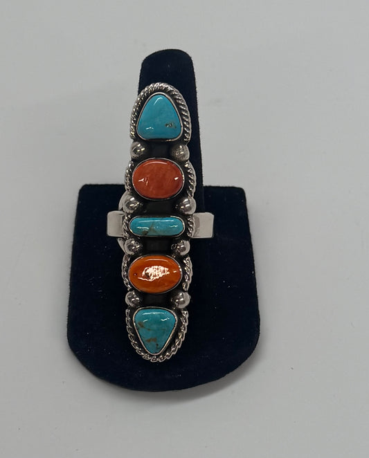 Long Spiny Oyster and Turquoise Ring