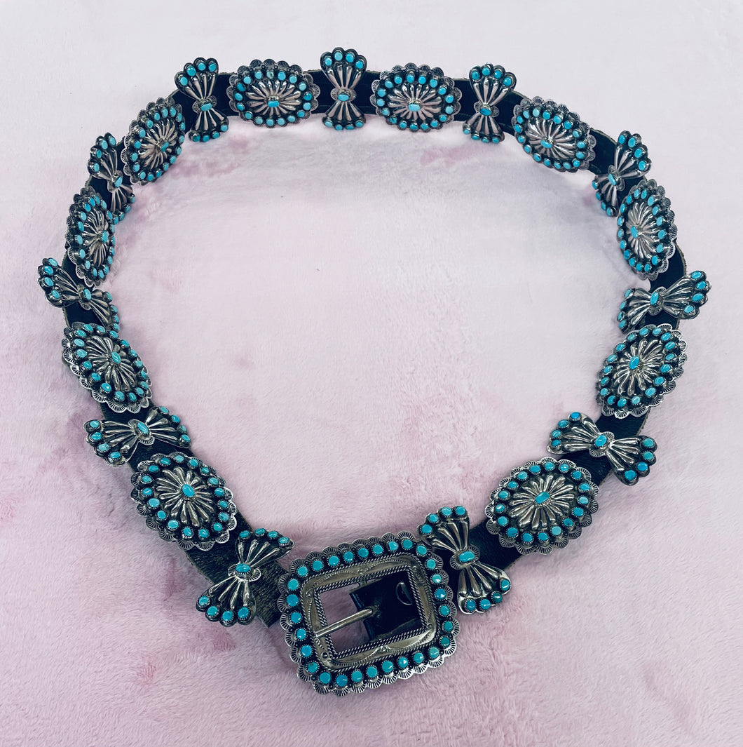 Vintage Turquoise and Silver Concho Belt