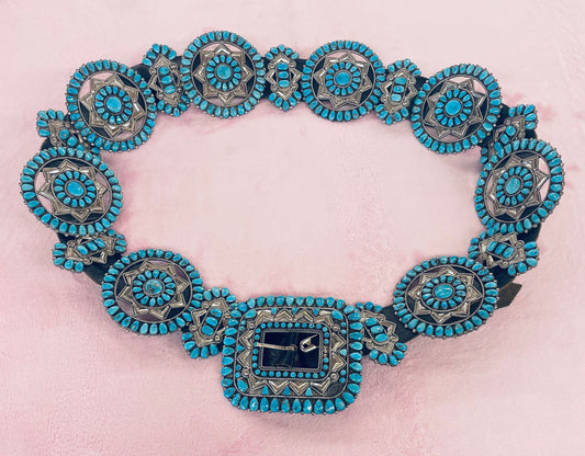 Vintage Turquoise and Silver Concho Belt