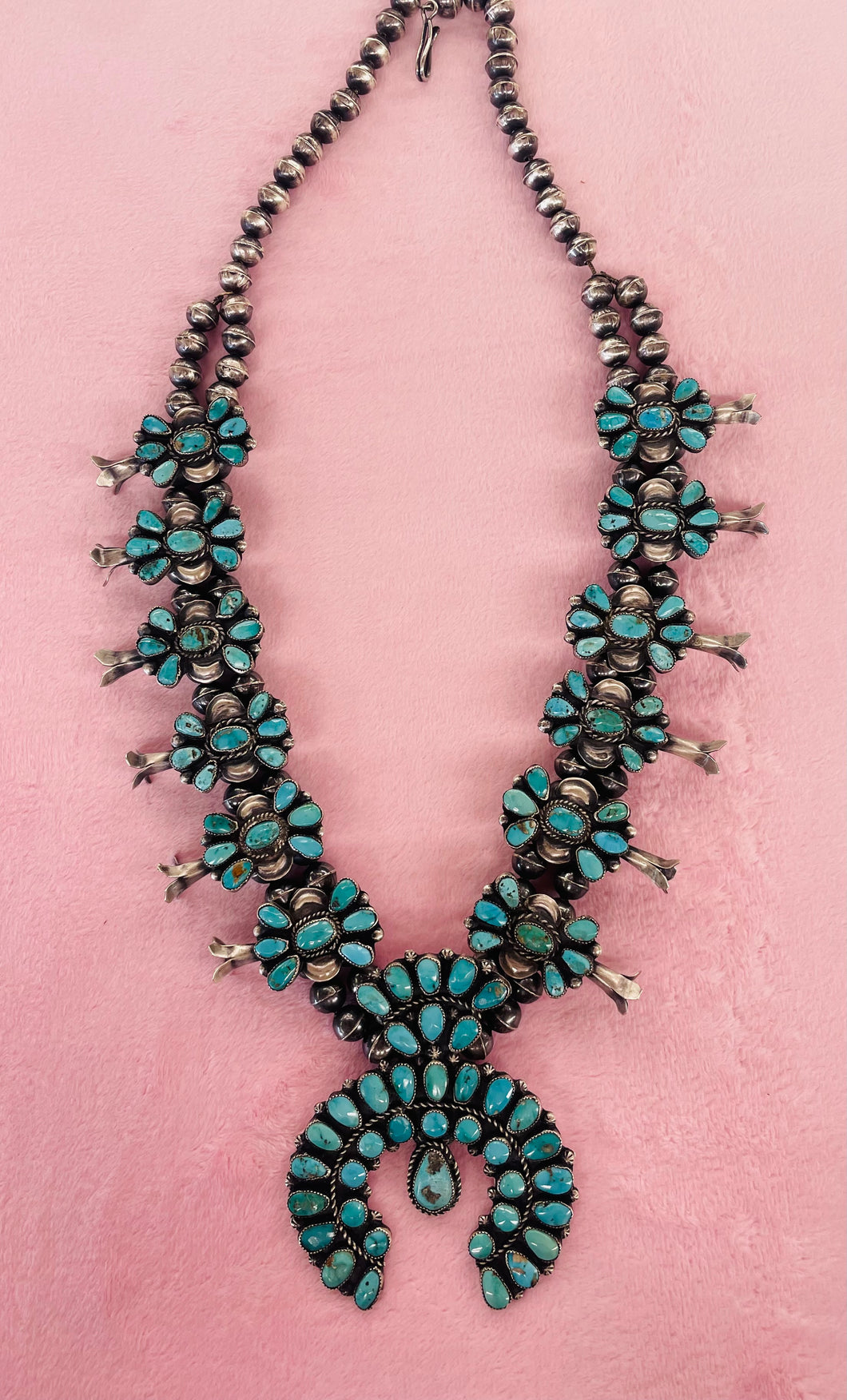 Vintage Lone Mountain Turquoise Squash Blossom Necklace