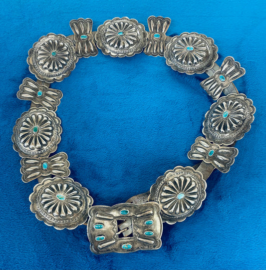 Vintage Silver and Turquoise Concho Belt