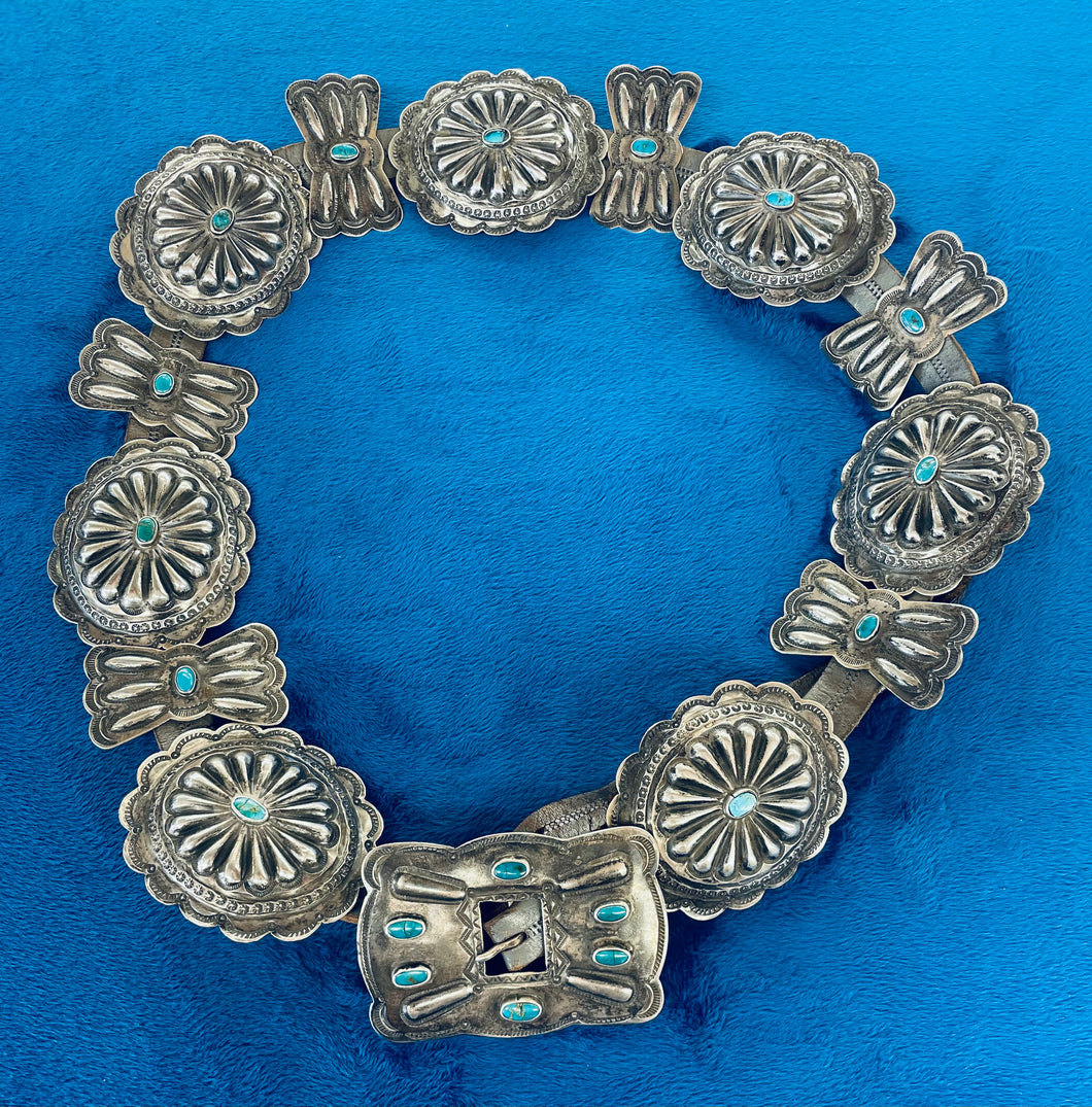 Vintage Silver and Turquoise Concho Belt