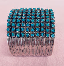 Load image into Gallery viewer, Ten Row Cuff Bracelet with Turquoise and Silver
