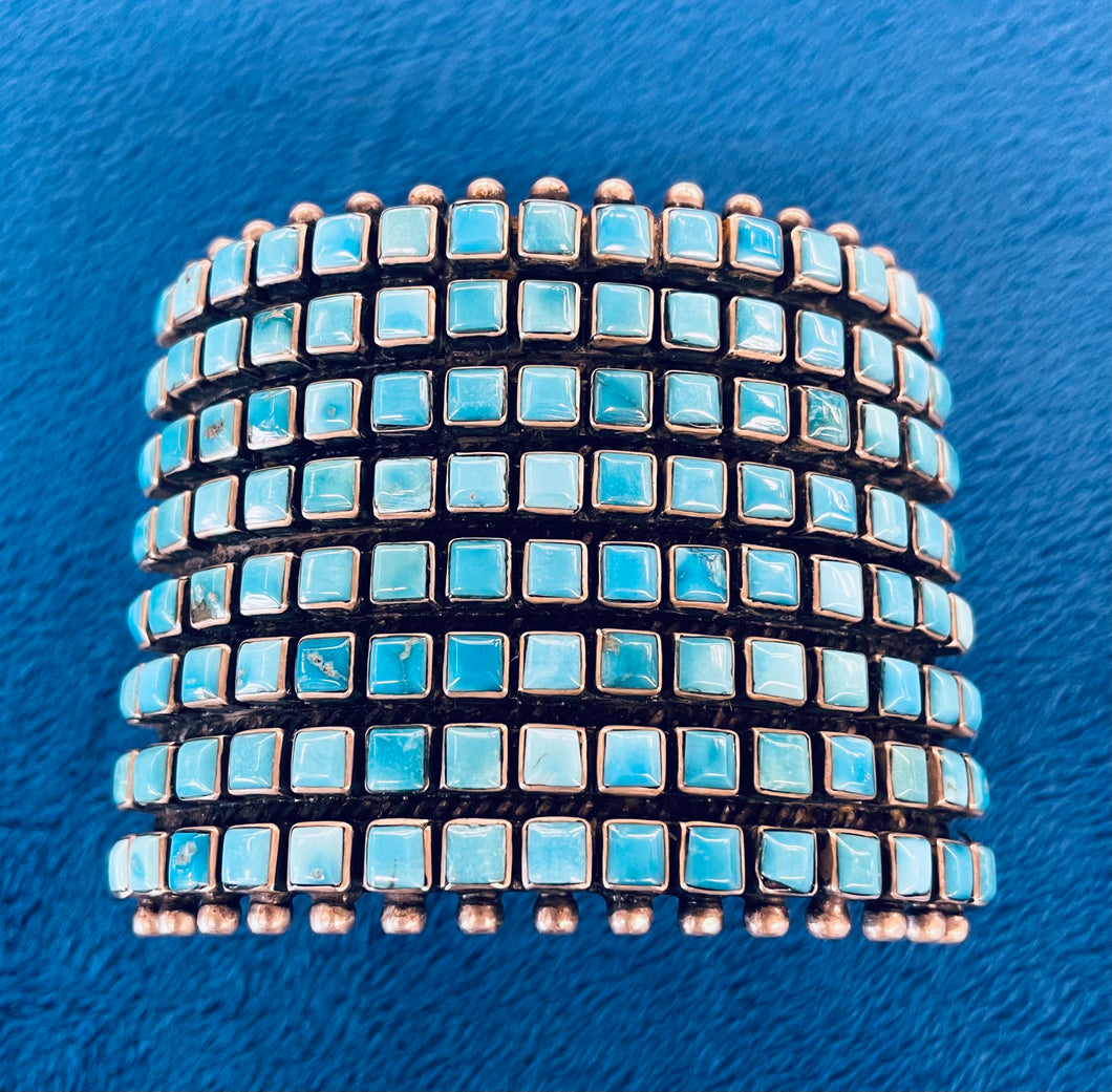 Eight Row Turquoise and Silver Cuff Bracelet