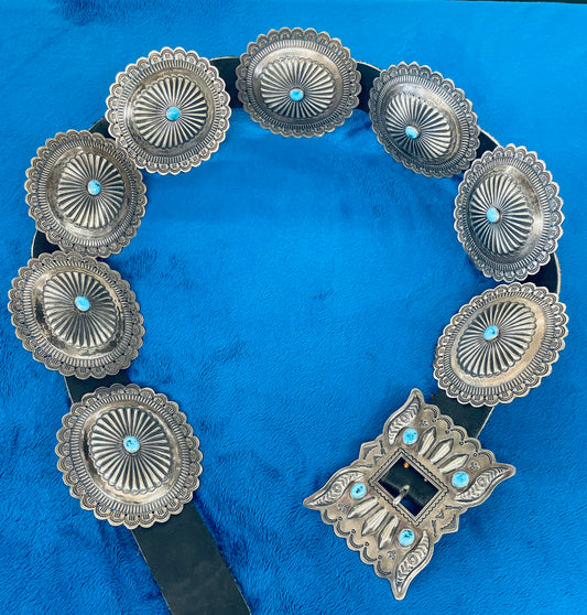 Turquoise and Silver Concho Belt