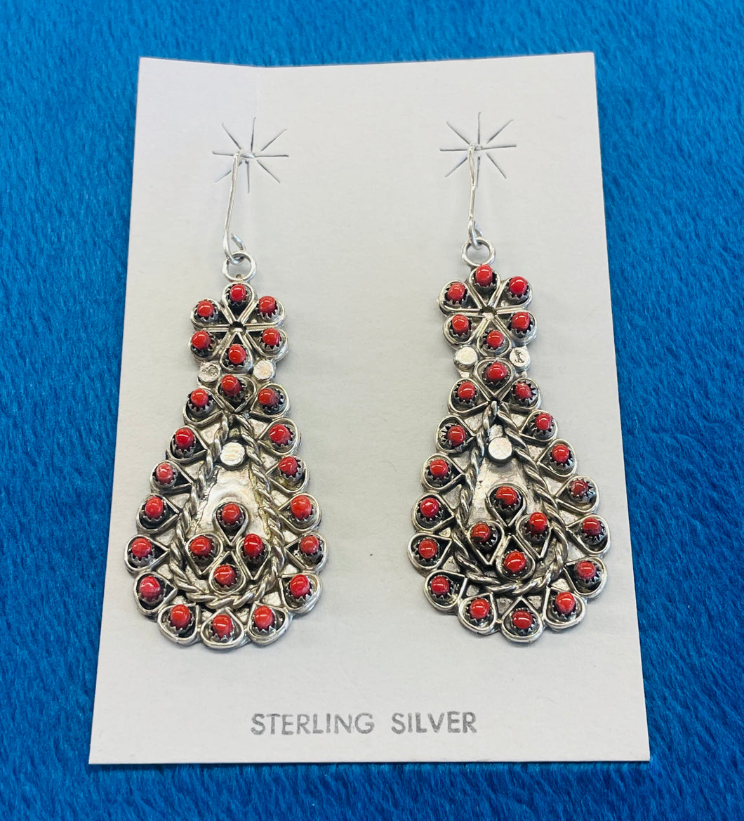 Coral and Silver Drop Earrings