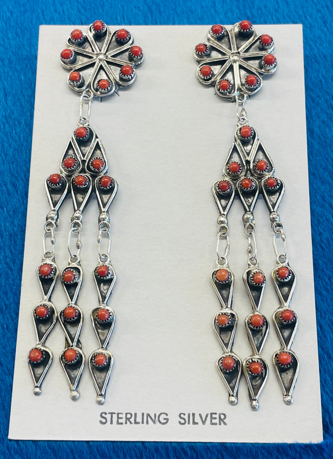 Coral and Silver Dangle Earrings