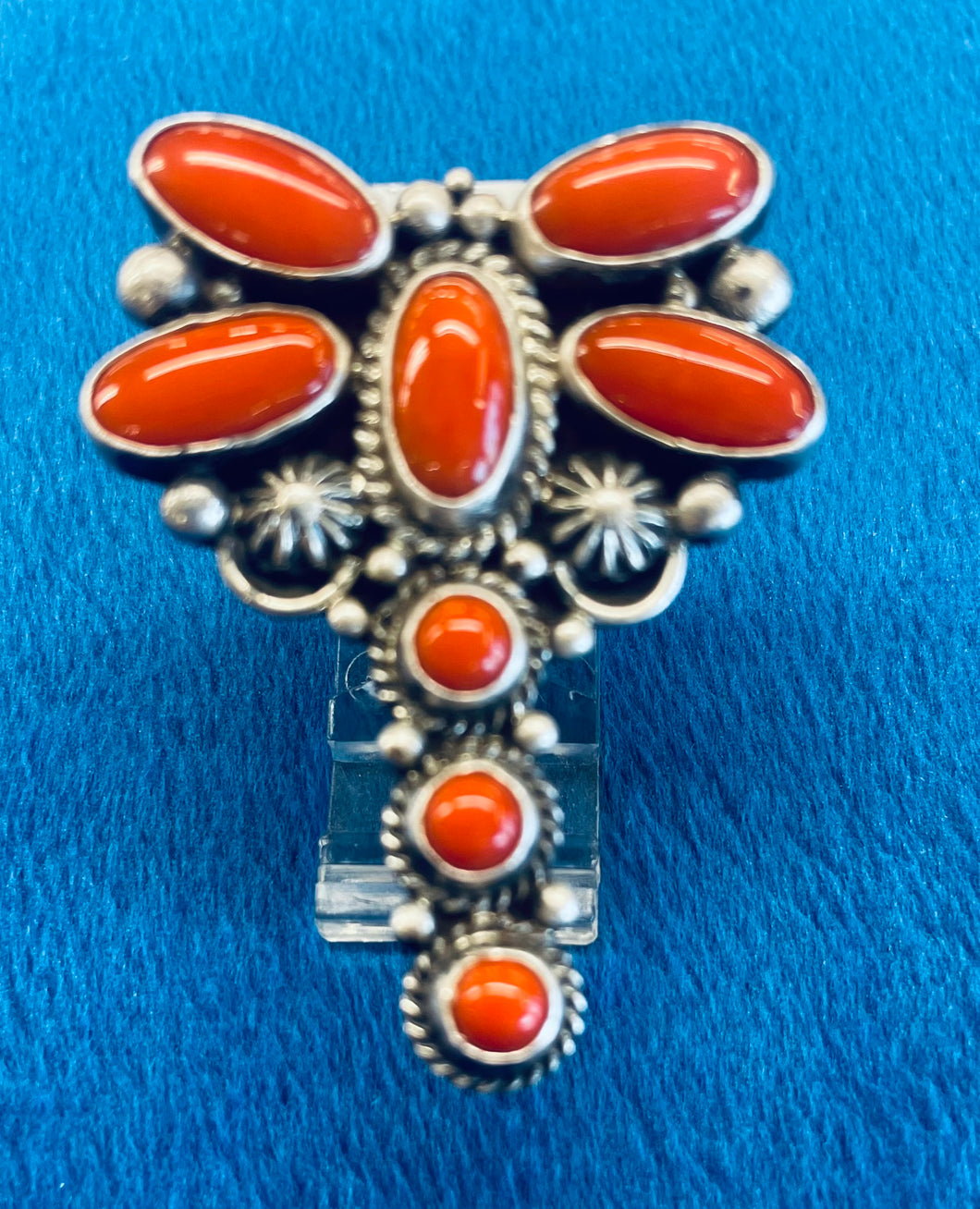 Coral and Silver Dragonfly Ring