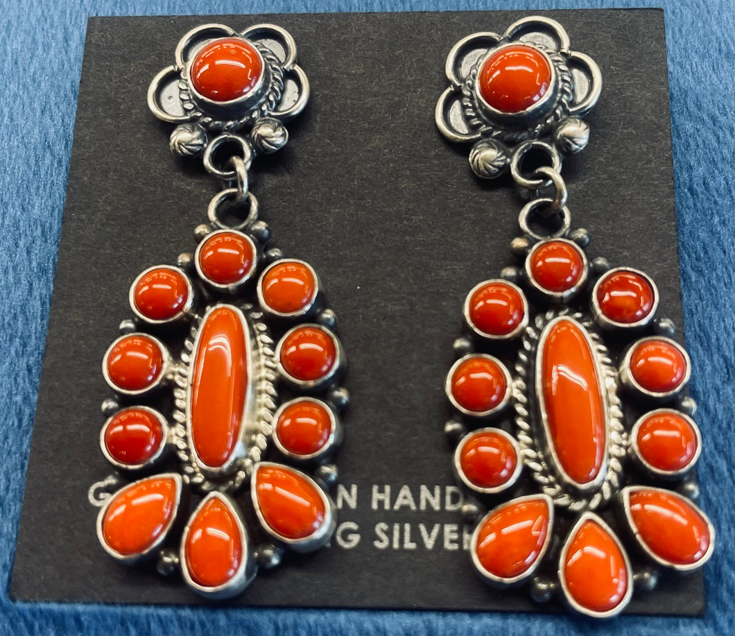 Coral and Silver Earrings