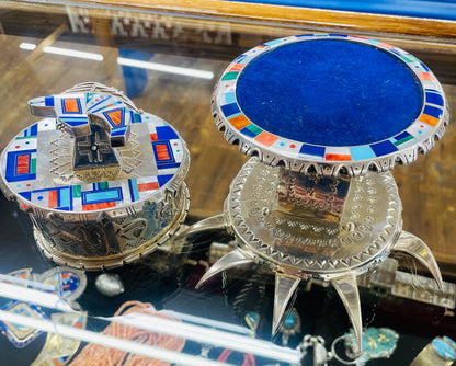 Silver and Inlay Stone Bear Tower Container