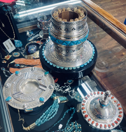 Silver Coral and Turquoise Sacred Ceremonial Tobacco Holder