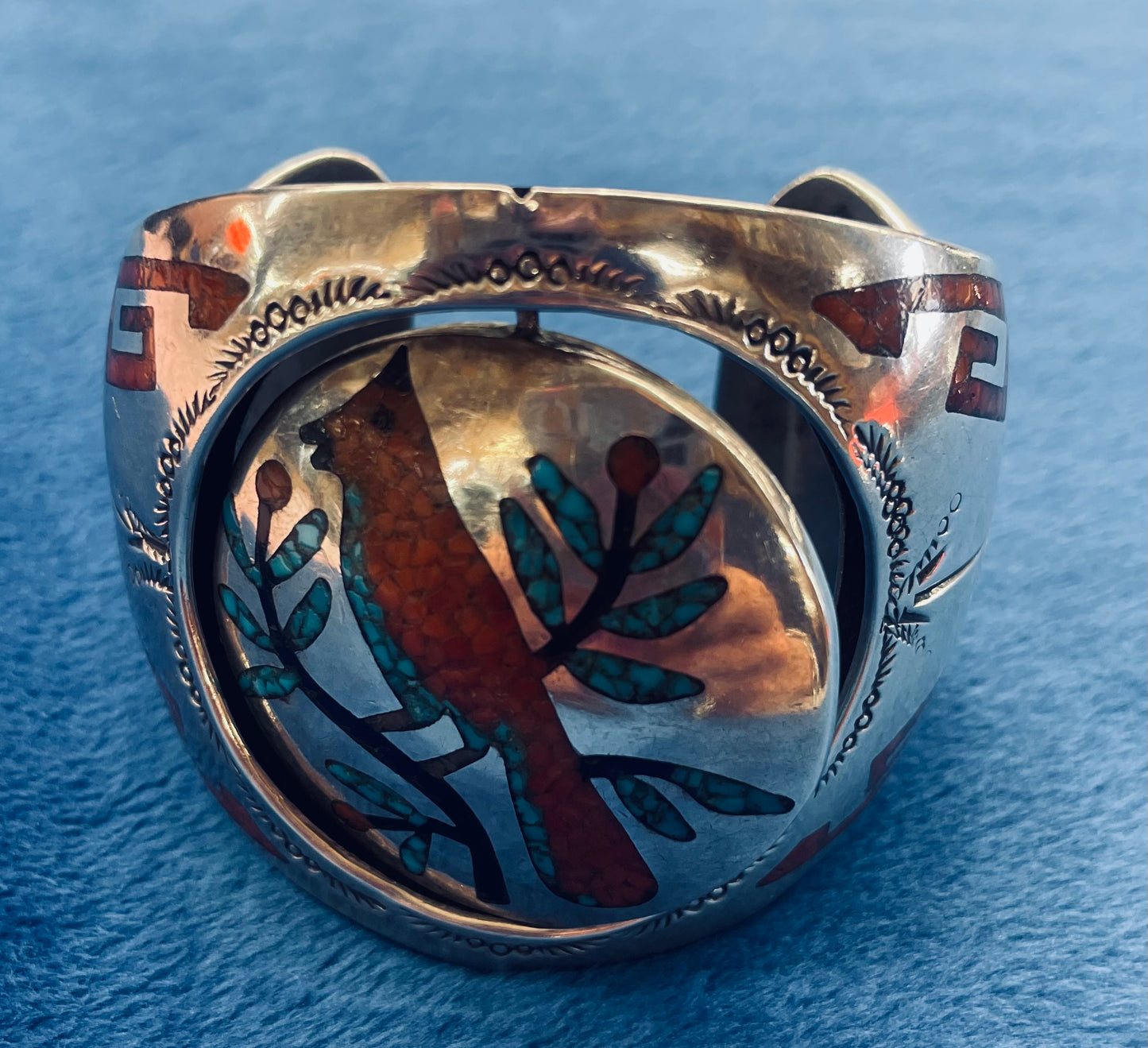 Zuni Sterling Silver Inlay Bracelet with Flip Reversible Front