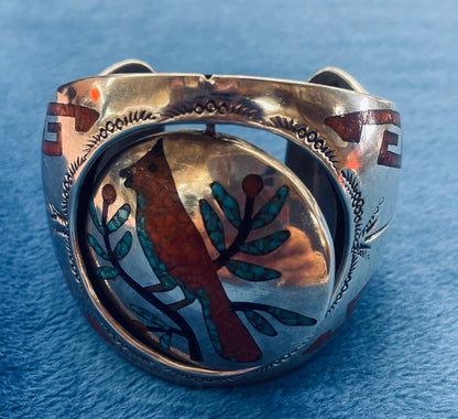 Zuni Sterling Silver Inlay Bracelet with Flip Reversible Front