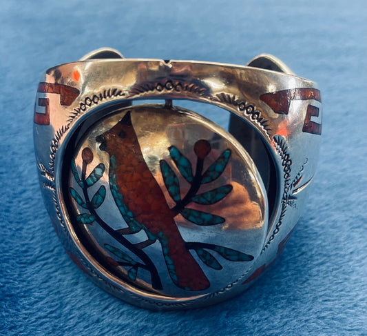 Zuni Sterling Silver Inlay Bracelet with Flip Reversible Front