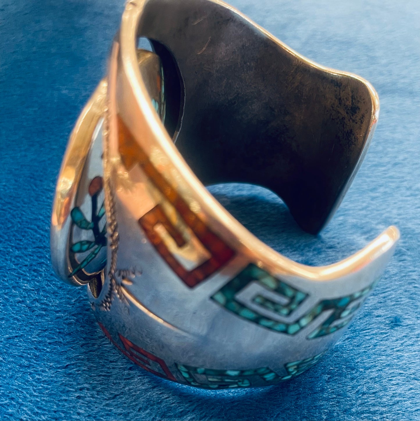 Zuni Sterling Silver Inlay Bracelet with Flip Reversible Front