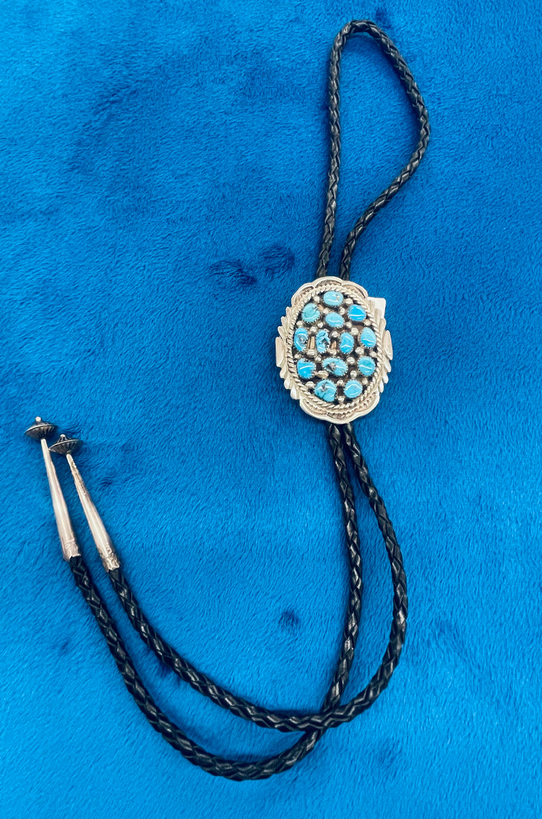 Turquoise and Silver Bolo Tie with Silver Tips