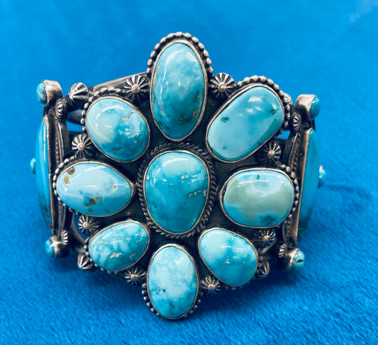 Turquoise and Silver Cluster Bracelet
