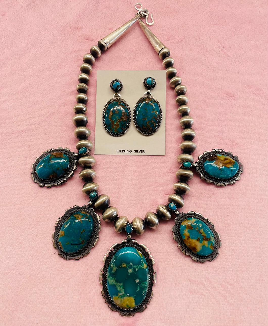 Royston Turquoise and Silver Knecklace with Matching Earrings