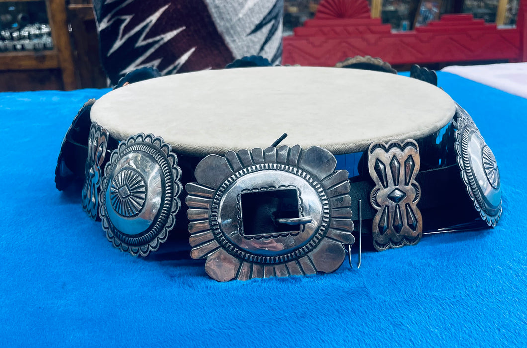 Sterling Silver with Black Leather Concho Belt