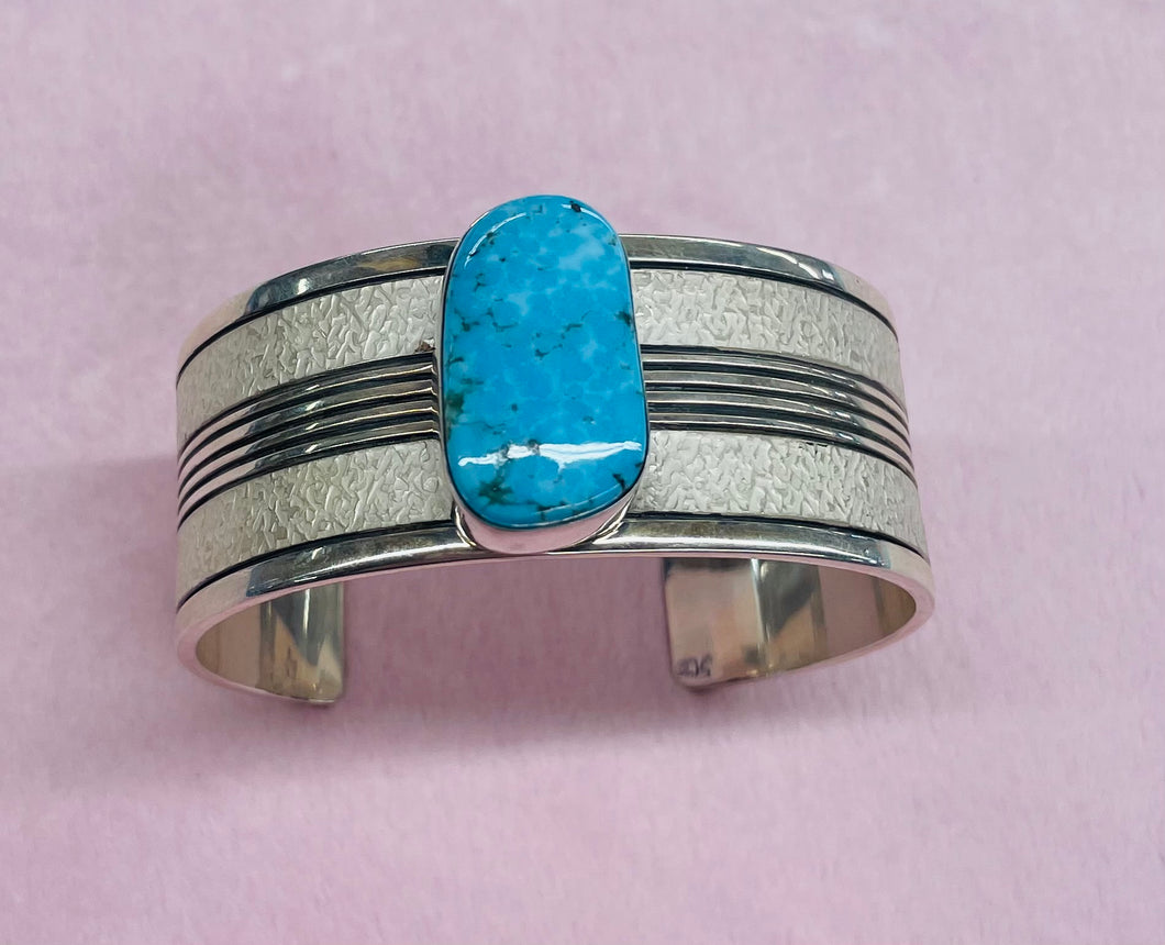 Sterling Silver and Large Turquoise Stone Cuff Bracelet
