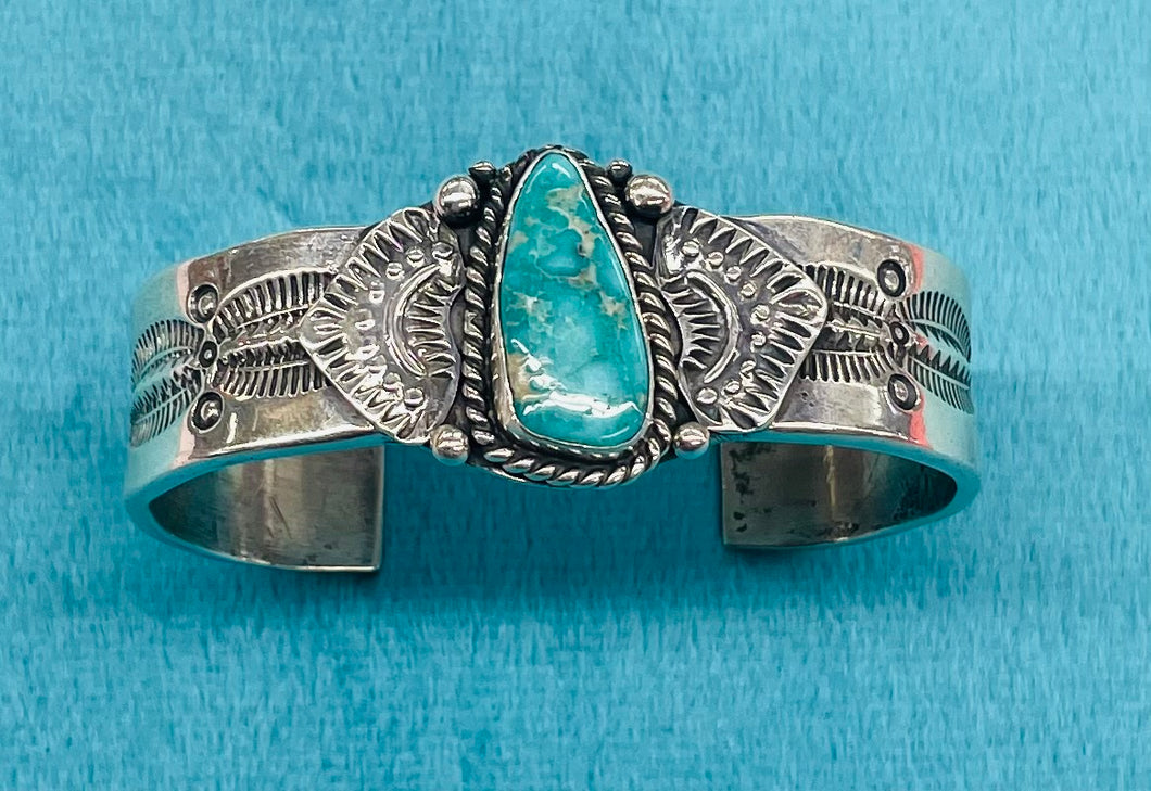 Silver and Turquoise Bracelet with Stamp Design