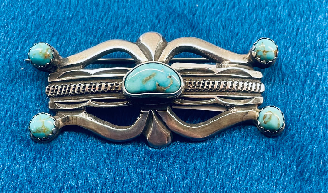 Vintage Silver with Turquoise Stones Pin