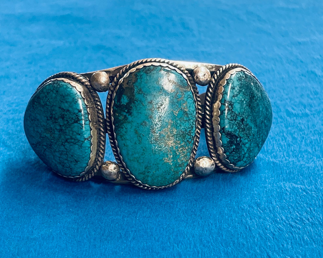 Vintage Silver with Three Large Turquoise Stones Bracelet