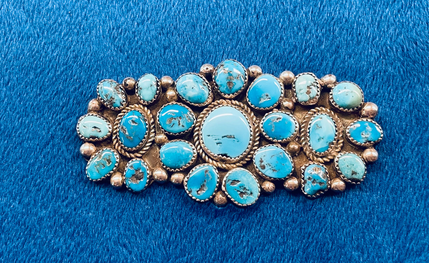 Vintage Silver and Turquoise Stones Cluster Pin