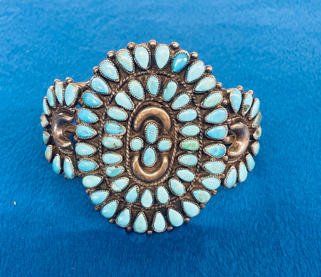 Vintage Silver and Turquoise Cluster Bracelet