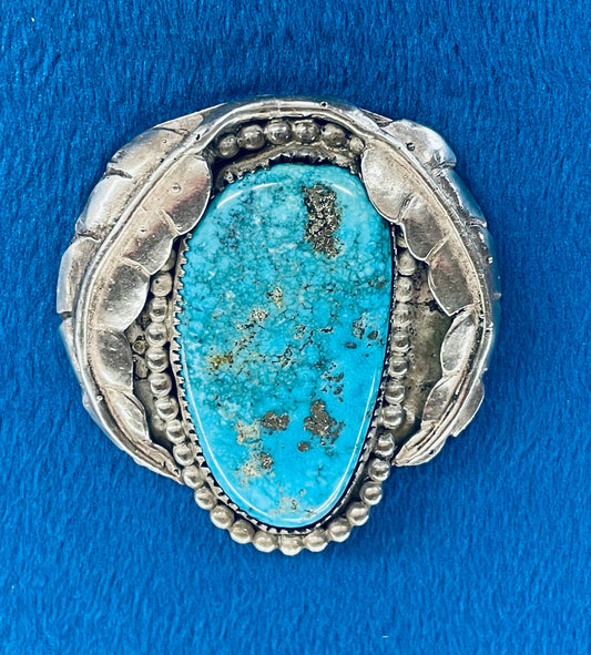 Vintage Silver and Large Turquoise Stone Pin
