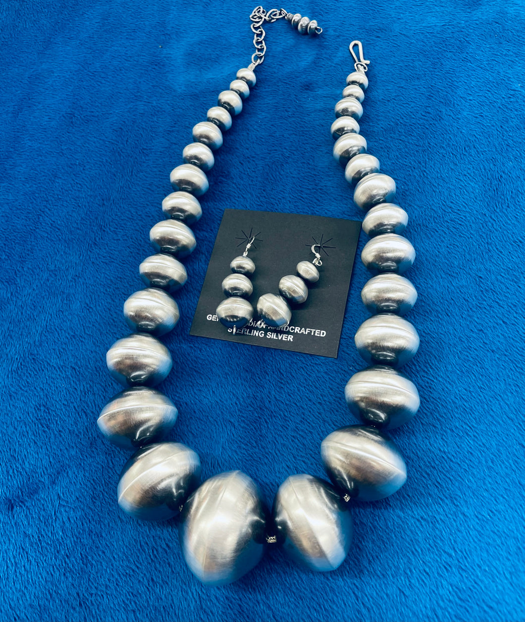 Sterling Silver Beads with Matching Earrings Set - Navajo Pearls