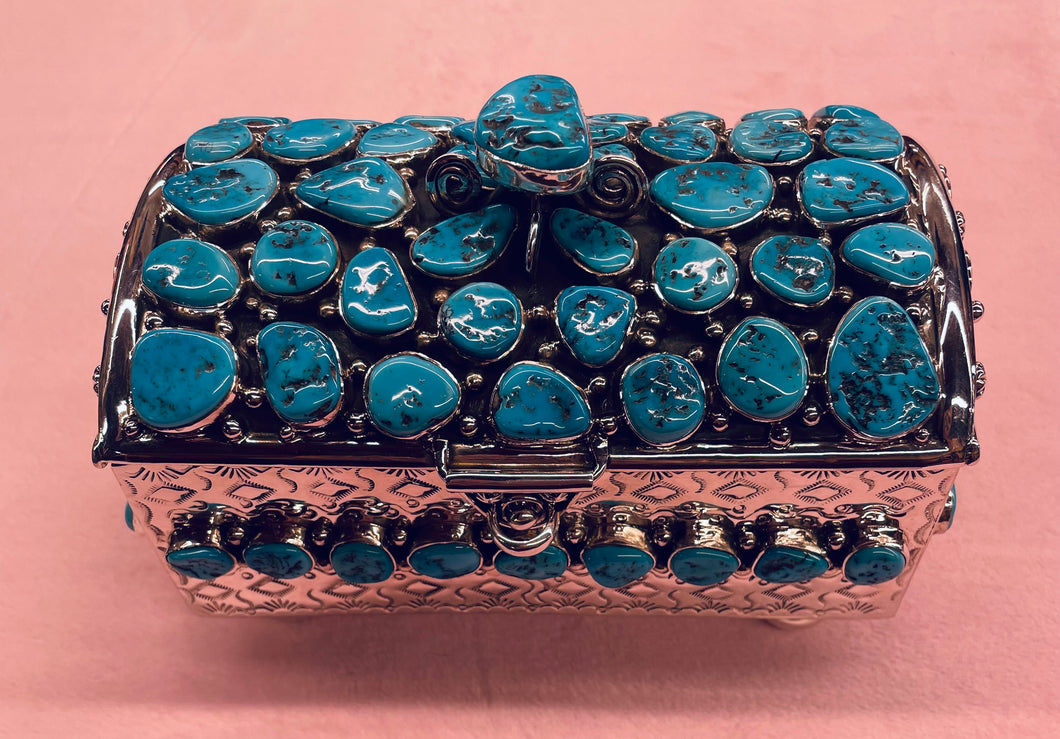 Silver Box with Turquoise Stones