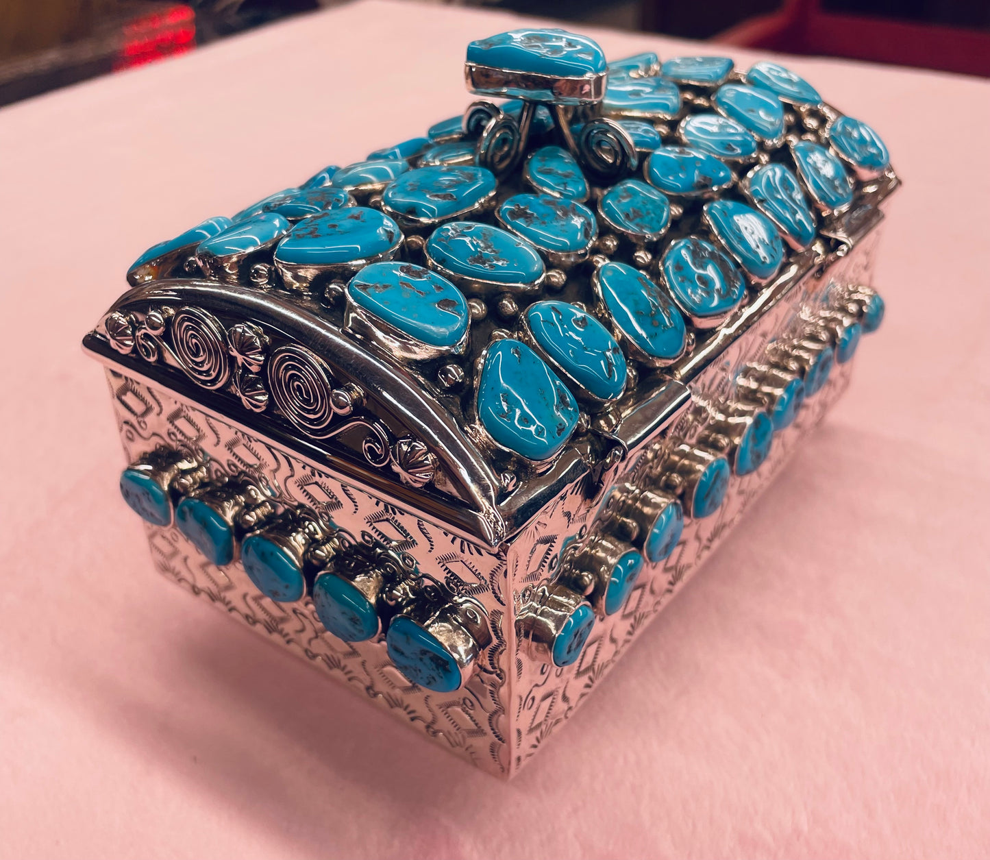 Silver Box with Turquoise Stones