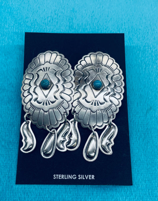 Large Sterling Silver and Turquoise Earrings
