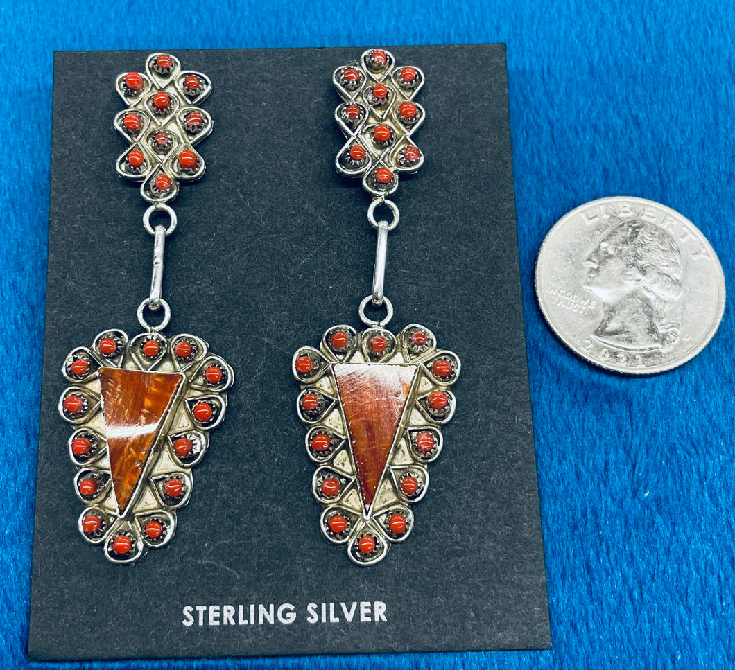 Silver and Coral Drop Earrings