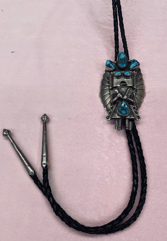 Silver Kachina with Turquoise Stones Bolo Tie