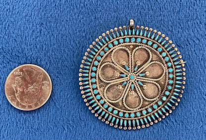 Vintage Zuni Needlepoint Silver and Turquoise Pin/Pendant