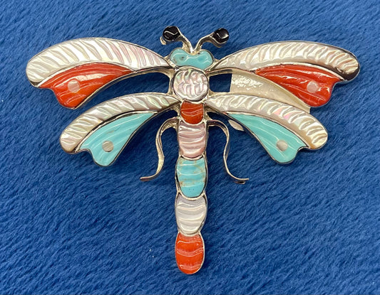 Zuni Dragonfly Multi Stone Pin