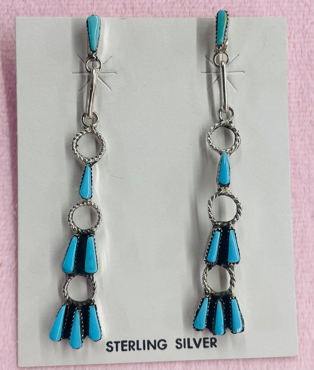 Zuni Turquoise and Silver Drop Earrings